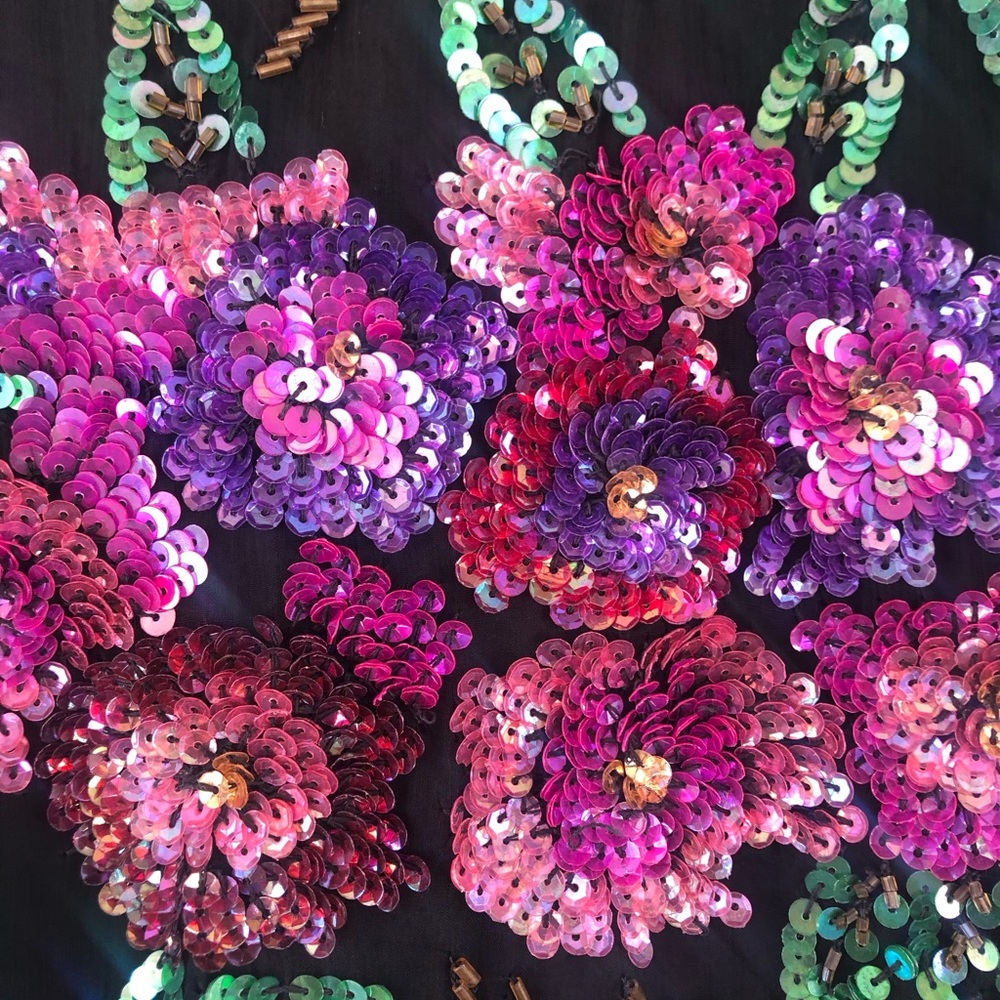 Laurence Kazar Black and Purple Floral Sequin Blouse - Picture 2 of 6